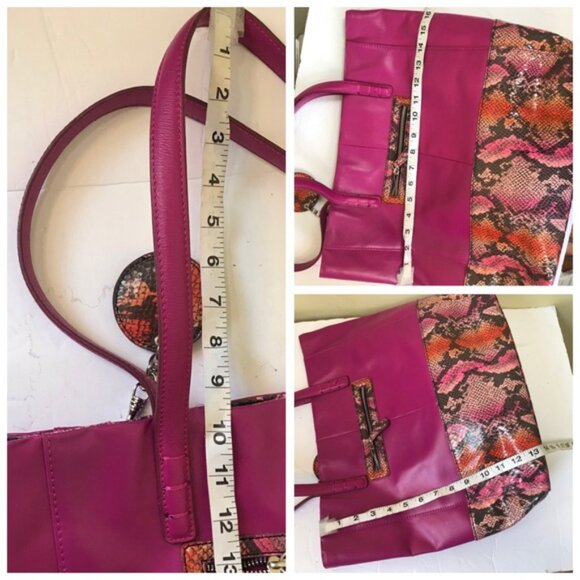 Kate Landry NEW Leather Snake Animal Print Tote Bag Shoulder Satchel FOB Pink - Picture 16 of 16
